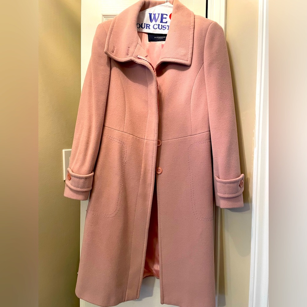 Womens Burberry wool pink coat. Size 4. Gently worn. Professionally dry cleaned